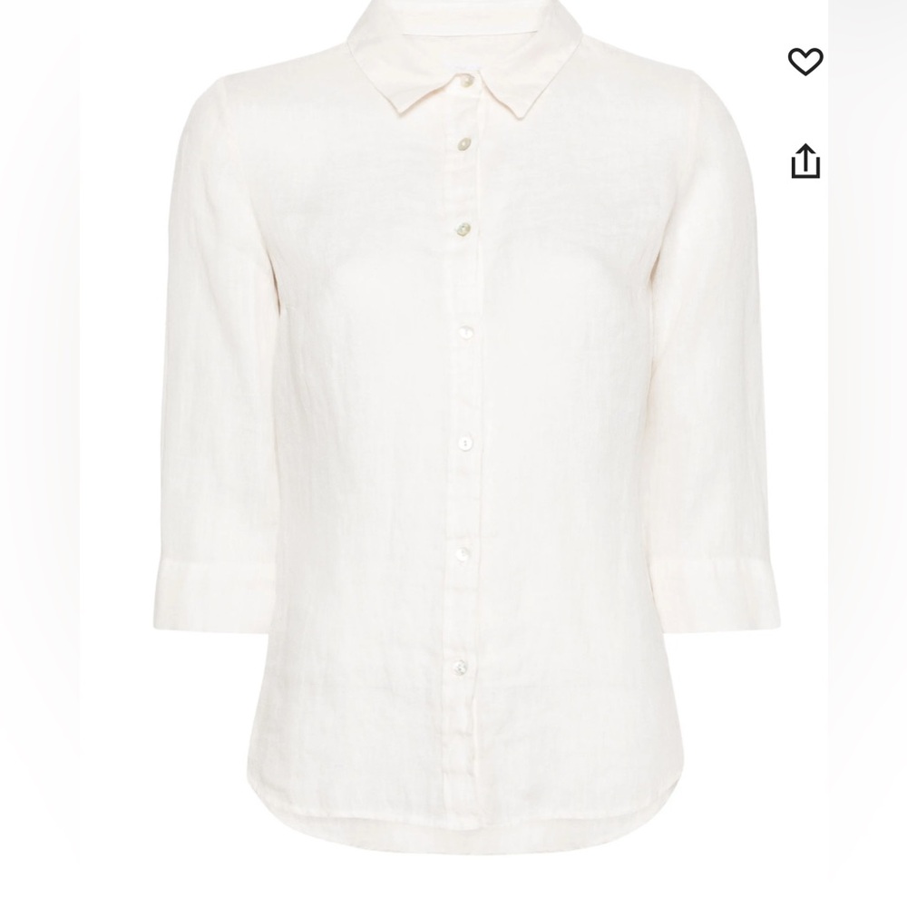 In linen brand white 3/4 length linen button down shirt size L